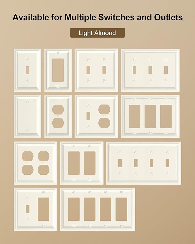 2-Pack Combo Toggle/Duplex Light Switch Cover Plate, Light Almond Outlet Cover Plate, Natural Bamboo Fiber Decorative Wall Receptacle Cover for Electrical Outlets, Light Switch