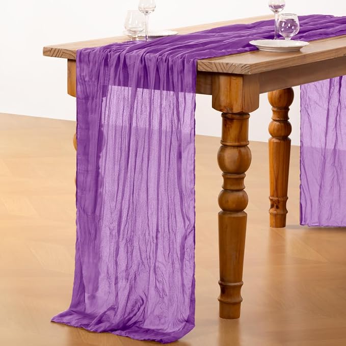 DeZerlor Dark Purple Cheesecloth Table Runners 4 Pack Fall Runners | 120Inch - Image 5