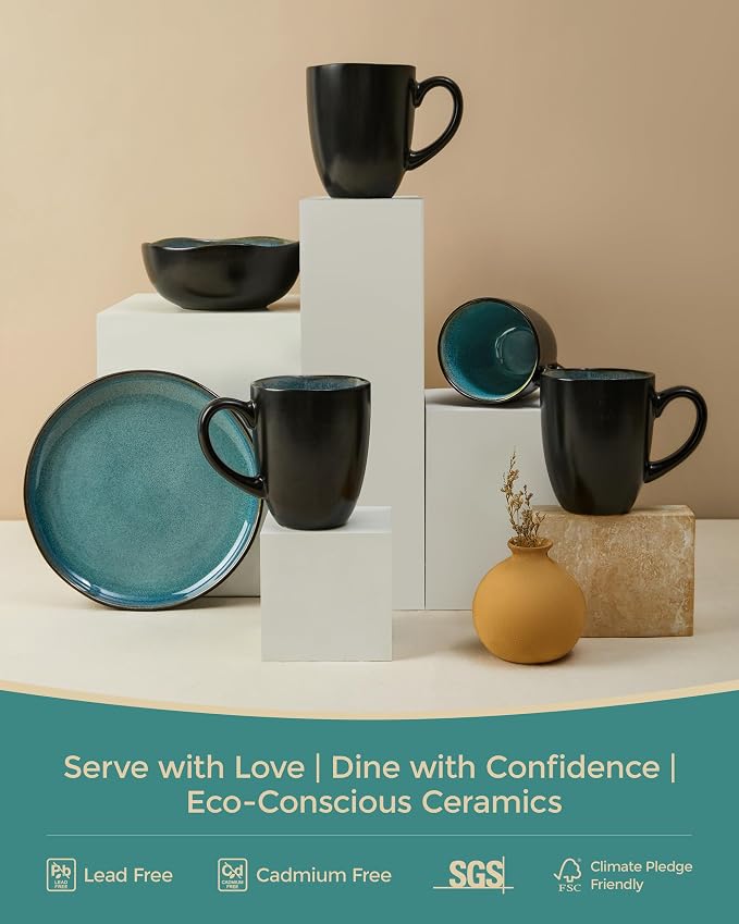 Pokini Coffee Mug 15 oz, Ceramic Coffee Mugs Set of 4, Reactive Glaze Mug - Image 7