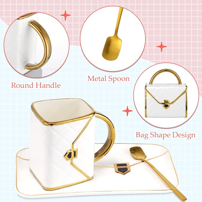 Sliner Set of 4 Handbag Coffee Mug Purse Tea Cup Set, Ceramic 10 Oz/ 310 ml - Image 3