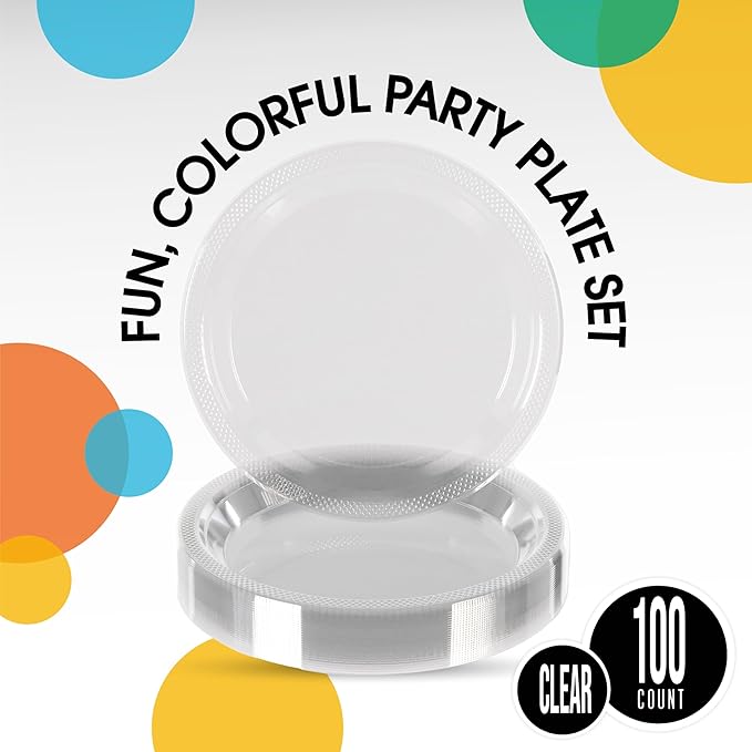 Clear Plastic Plates For Party 7" Clear Disposable Plates Heavy Duty 100 Pcs Plastic Dinnerware Sets Heavy Duty 350 GSM Disposable Dinnerware Set