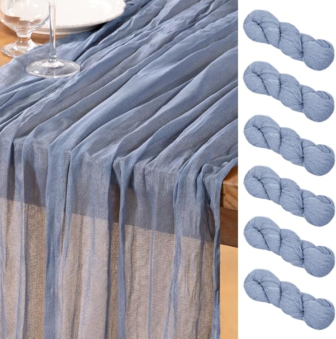 DeZerlor Dusty Blue Cheesecloth Table Runners 6 Pack Summer Boho Runners | by DeZerlor
