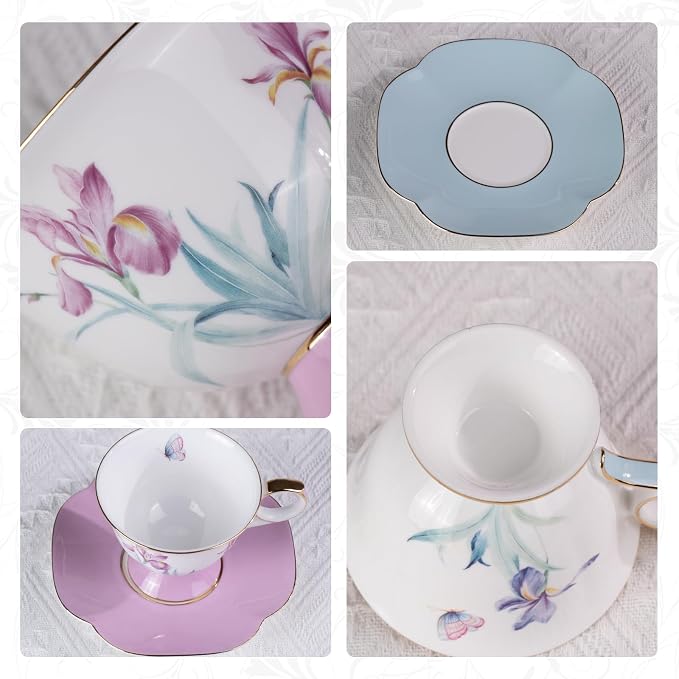 KAMMAK Ceramic Coffee Cups Saucers Set of 2, Porcelain Espresso Cups - Image 5