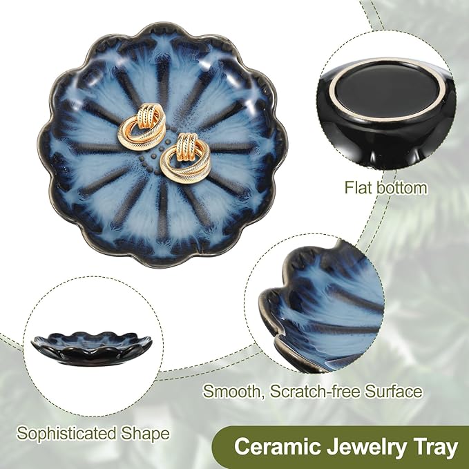 uxcell 1Pcs Ceramics Jewelry Plate, Sunflower Shape Key Holder Bowl for Entryway Table Decor Small Ring Tray Dish Gift for Women Girlfriend, Gradient Blue