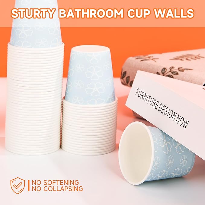 300 Pack 3 oz Bathroom Cups, Disposable Paper Cups with Rolled Rim, Small Paper Mouthwash Cup for Guest Bathrooms, Vanity & Office Use, Mist blue