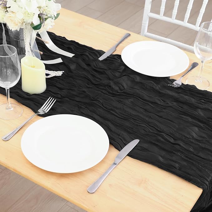 8 Pack Black Cheesecloth Table Runner 120 Inch Boho Wedding Decor | Cheesecloth - Image 7