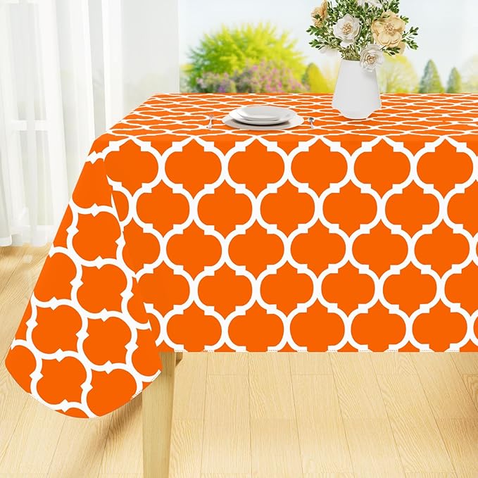 Smiry Rectangle Table Cloth, Waterproof Vinyl Tablecloth with Flannel Backing for Rectangle Tables, Wipeable Spillproof Plastic Tablecloths for Dining, Indoor and Outdoor (52"x70", Bright Orange)