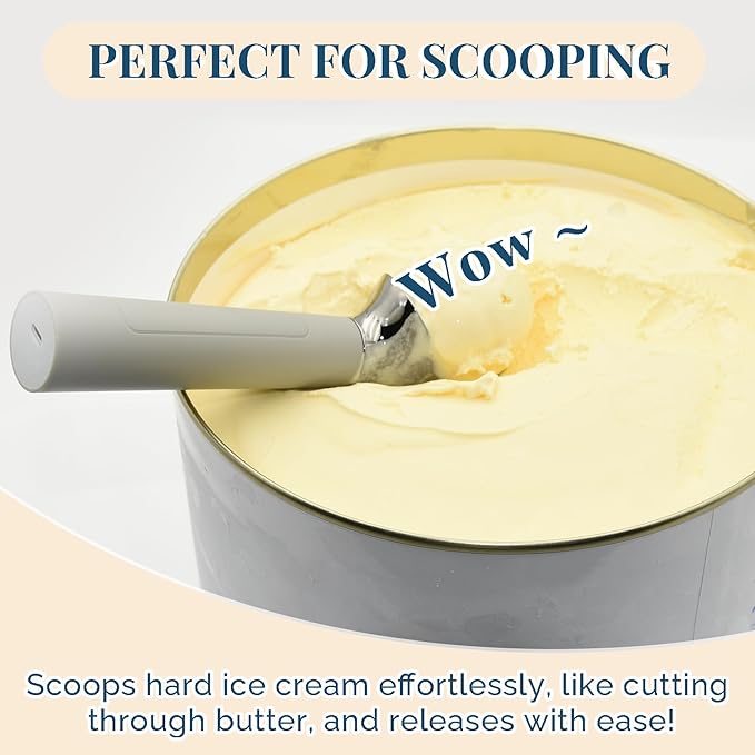 Heated Ice Cream Scoop Rechargeable, Electric Warming Ice Cream Scooper with LED Display, Heats to 158°F for Hard Ice Cream, Easy for Seniors & Kids, IP67 Waterproof (Grey, 2 oz)