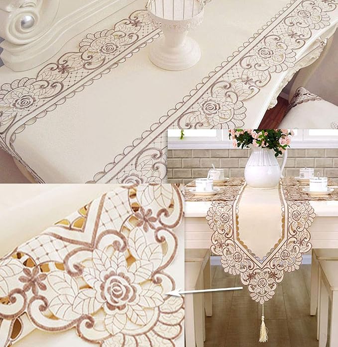 LeLehome 15 X 69 Inch Embroidery Table Runner, Classic Flowers Floral Dresser - Image 3
