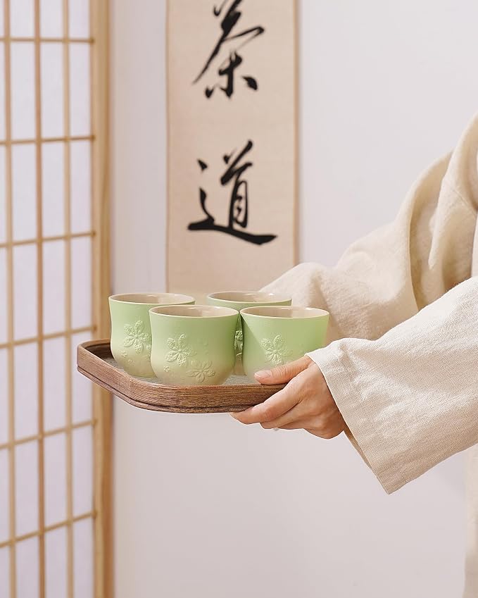 ZENS Japanese Tea Cups Set of 4 – 210ml Ceramic Tea Cups, Gradient Green Glaze - Image 8