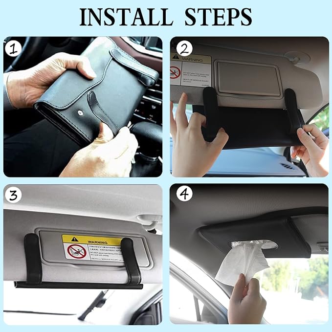 Car Tissue Holder, 2 Pack Sun Visor Napkin Holder, Premium PU Leather, Car Mask - Image 4