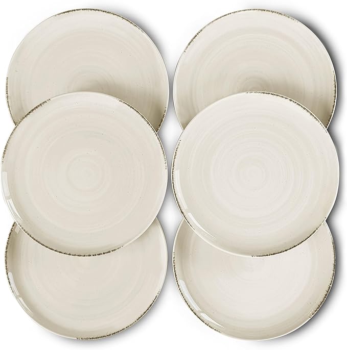 MORA Ceramic Helix Swirl Dinner Plates Set of 6, 10in Modern Spiral Porcelain Dish Dinnerware for Kitchen, Serving & Restaurants - Dishwasher, Microwave, Freezer, Oven Safe Dishware - Snowy White