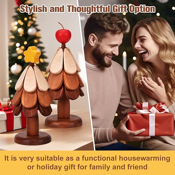 Wooden Tree Trivet Set - Tree Coasters & Trivets for Hot Dishes - Cork Hot Pots and Pans - Coasters & Trivets for Hot Dishes (Star)