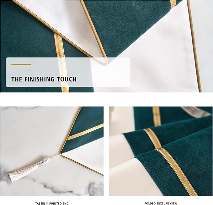 Avigers Table Runner 12 x 72 Inch, Emerald Green White, Tassels | Faux Silk - Image 4