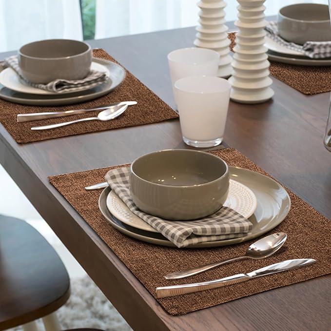 homing Cotton Linen Placemats Set of 8, Cloth Washable Farmhouse Dining Table Mats for Indoors & Outdoors, Easy to Clean, Brown, 13 x 19 Inch