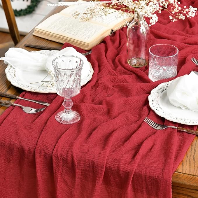 Artoid Mode Boho Cheesecloth Gauze Red Wedding Table Runner, 120 Inch Seasonal by ArtoidMode