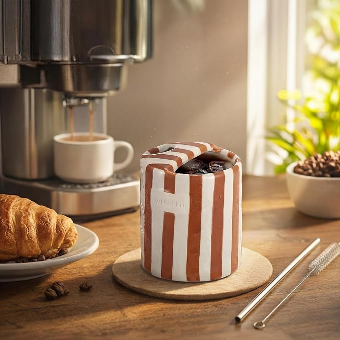1 Pack Ceramic Coffee Mug with Sip Hole Espresso Cup 10oz with Straws Retro - Image 5