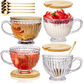 Cididu Large Glass Vintage Latte Mugs Set of 4, 12 Oz Ribbed Cups by Cididu