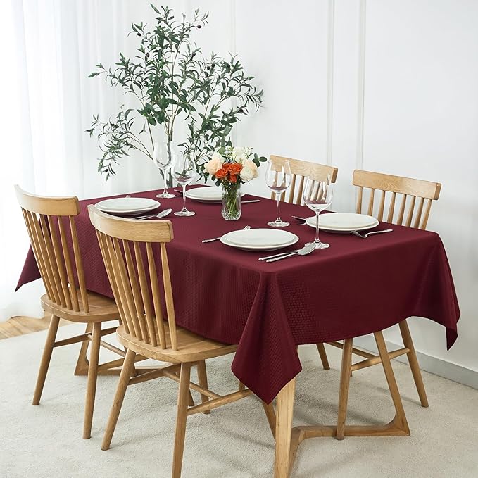 maxmill Square Jacquard Tablecloth Waterproof Spillproof Wrinkle Resistant Soft Weaved Design Table Cloth for Dinner and Party Washable Fabric Cover, Indoor and Outdoor Use, 60 x 60 Inch, Burgundy