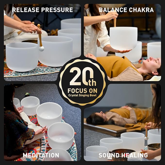 CVNC 432HZ 6-12 Inch Frosted Quartz Crystal Singing Bowls Chakra Set of 7 for Sound Healing and Meditation