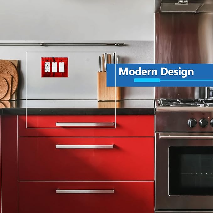 LIDER Reflective Acrylic Decorator Wall Plate, Mirrored Light Switch Plate, Plexiglass Outlet Cover, Acrylic Glass, Oversized 3-Gang 5.25" x 7.06", LWP-33O-ARD, Red