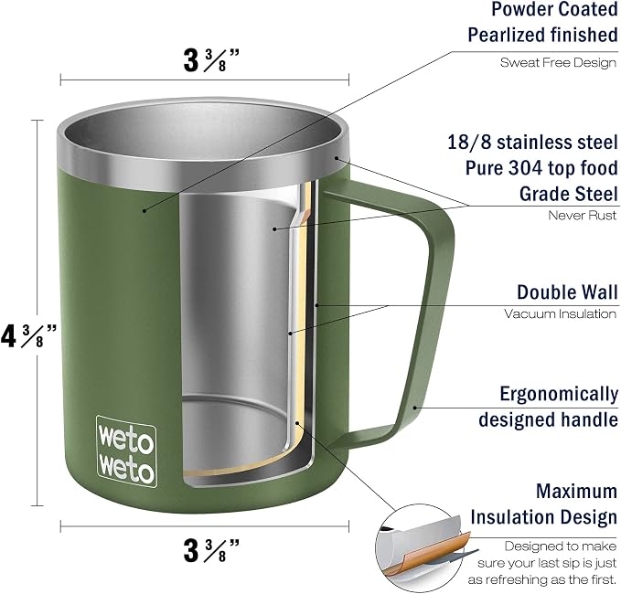 WETOWETO 14 oz Coffee Mug, Vacuum Insulated Camping Mug - Image 3