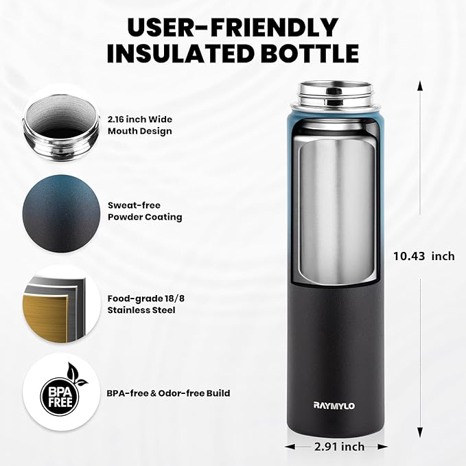 RAYMYLO Insulated Water Bottle 24 oz, Triple Wall Vacuum Stainless Steel | - Image 5