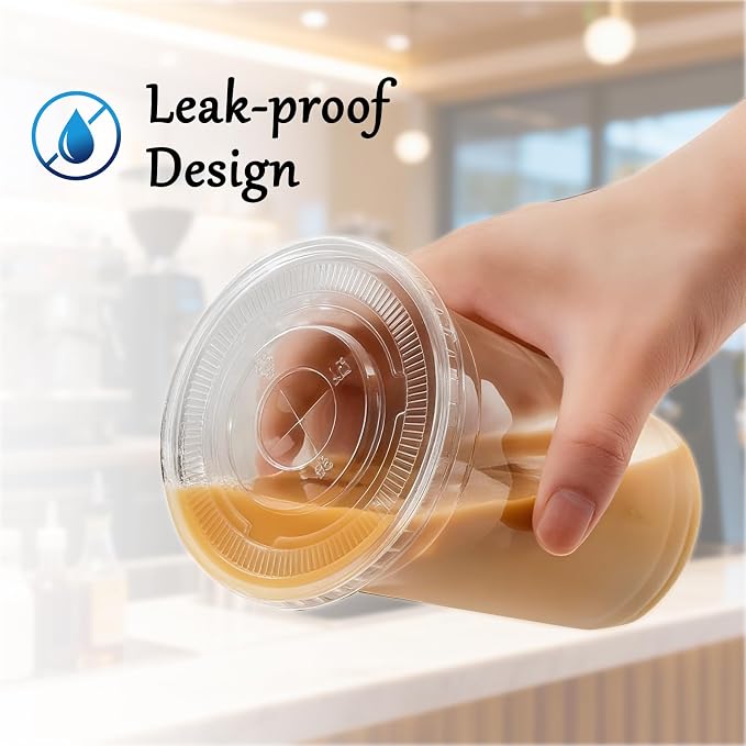 12oz Clear Plastic Cups with Lids and Straws 100 Pack | Leak-Proof Disposable - Image 4