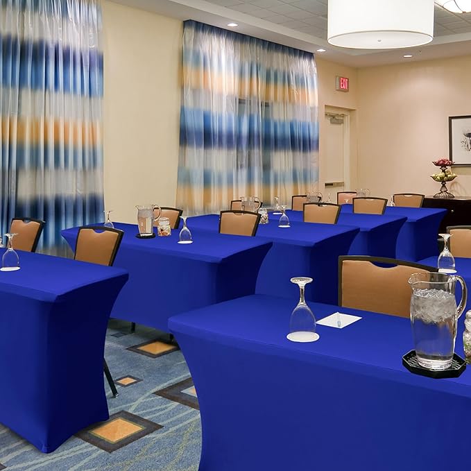 Table Cover for 6 Foot Rectangle Tables-8 Pack Royal Blue Fitted Stretch Tablecloth-Spandex 6ft Folding Tablecloths for Party, Vendor Booth Display, Banquet Buffet Event, Craft Trade Show