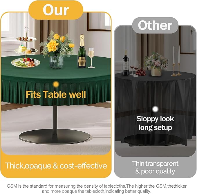 8 Pack Hunter Green Spandex Round Tablecloths for 72in Table, Stretchy Fitted 6FT Round Table Cloths, Wrinkle Free Table Cover with Skirt for Wedding Birthday Party Bridal Shower Banquet