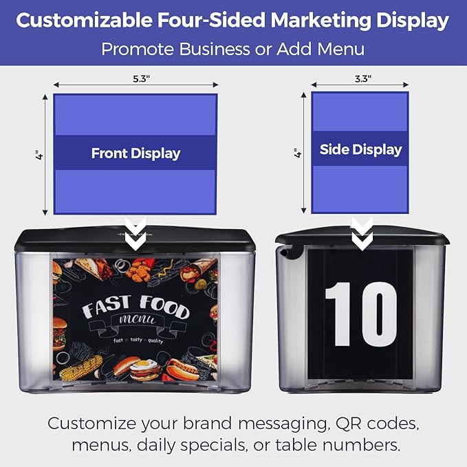 3-Pack Interfold Tabletop Napkin Holder, Commercial Restaurant Napkin Dispenser with 4-Sided Marketing Insert Display, Easy-Access Black Napkin Dispenser for Counters & Tables