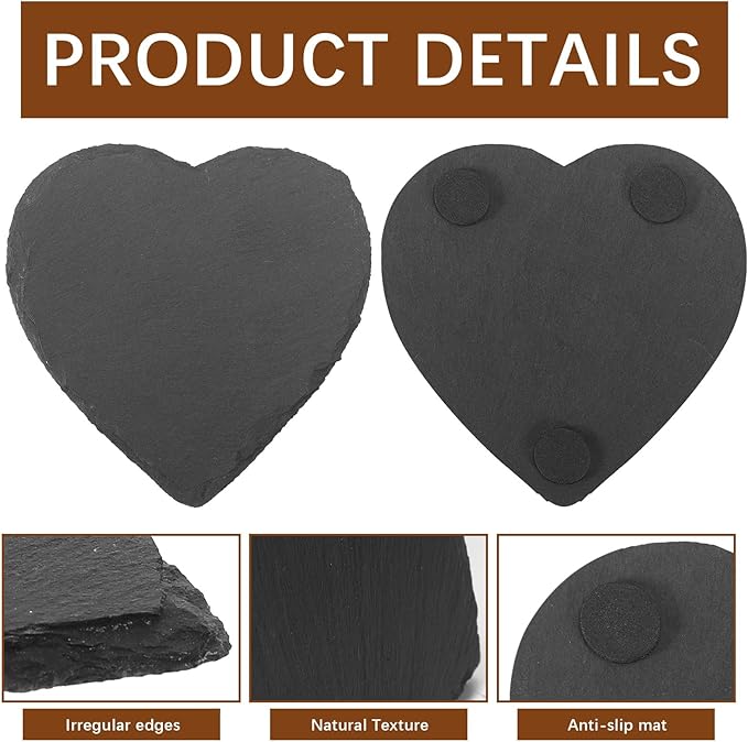 48 PCS Slate Drink Coasters Bulk,4 Inch Black Slate Stone Coasters for Office, Home Decor,Laser Engraving Blanks with Anti-Scratch Bottoms for Coffee Bar Kitchen Heart