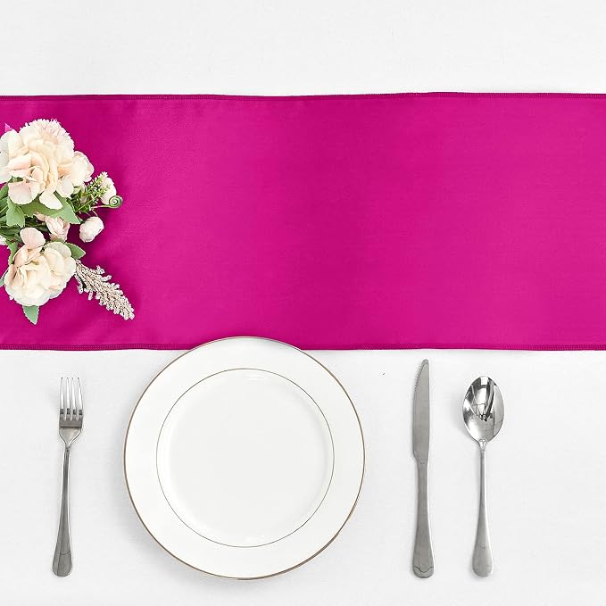 10-Pack Hot Pink Satin Table Runner 12 x 108 Inch Long Fuchsia Bright and - Image 2