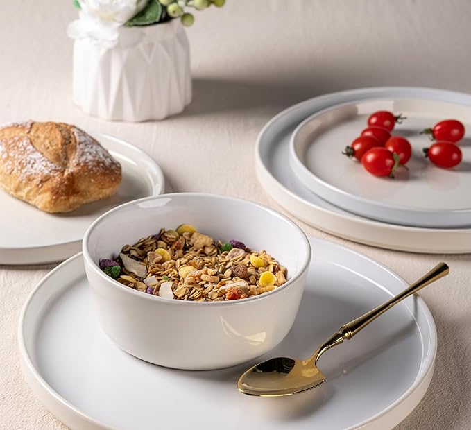 AmorArc Ceramic Dinnerware Set | Stoneware Plates and Bowls | Scratch Resistant,Dishwasher & Microwave Safe Dishes Sets-beige 2
