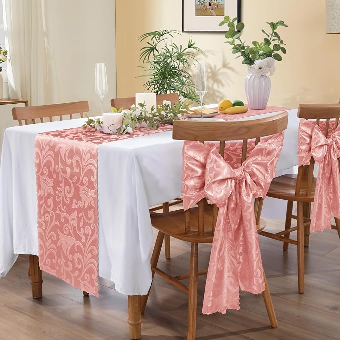 MILVOWOC 12 Pack Rose Gold Satin Table Runner, 12 x 72 Inch | Jacquard Damask - Image 5