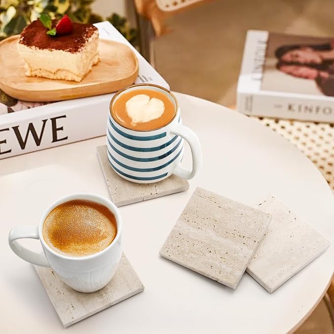 4 Pack Travertine Coaster, Stone Bar Drink Coasters, Limestone Coffee Cup - Image 6