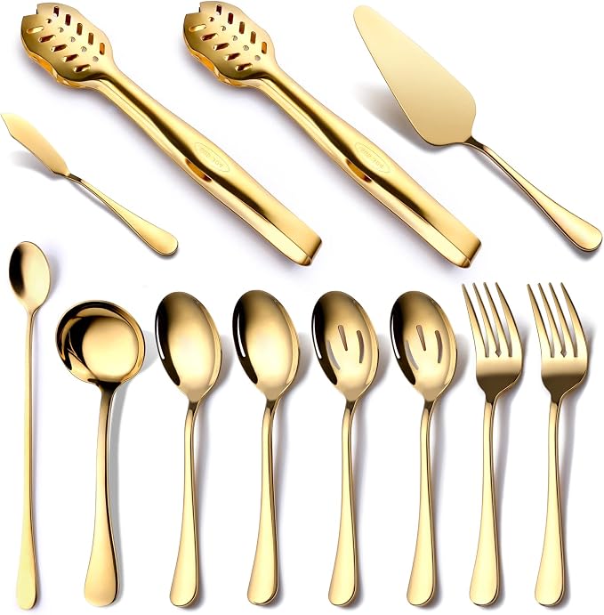 Gold Serving Utensils, OGORI 12-Piece Stainless Steel Serving Utensils Include by OGORI