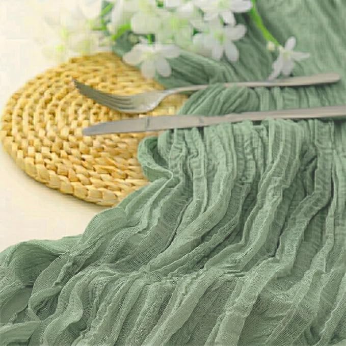 10 Pack Sage Green Cheesecloth Table Runner 17 x 108 Inch | Boho Gauze Fabric - Image 2