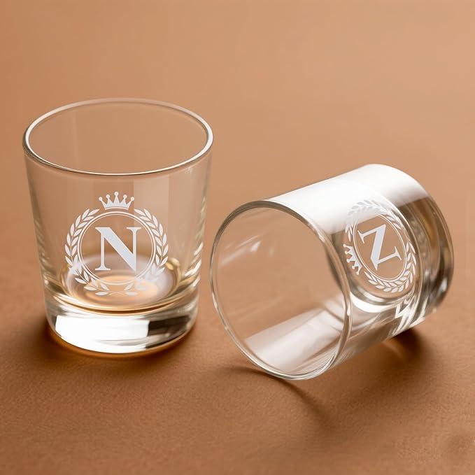 Whiskey Glasses - Rocks Old Fashioned Glass Gifts for Men, Monogrammed A-Z 10oz Personalized Whisky Glasses, Christmas Birthday Gifts for Men Him Dad Father Husband Brother Son (N)