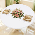 Round Spandex Tablecloth, Elastic Fitted Waterproof Tablecloths for 31"-35" Tables, Stretch Washable Picnic Table Cover for Camping, Dining, Indoor and Outdoor, White