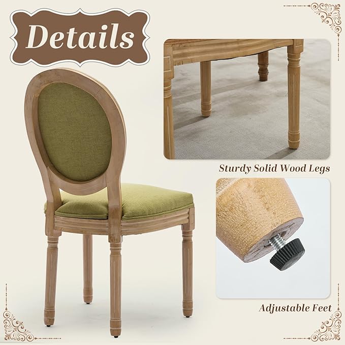 SoarFlash French Dining Chairs Set of 2, Vantage Dining Chair with Round Back, Wood Leg Farmhouse Country Dining Chair for Kitchen,Bedroom,Olive Green