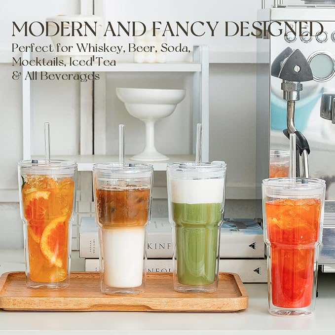 KEMORELA 20oz Double Wall Glass Tumblers 4‑Pack - Image 2