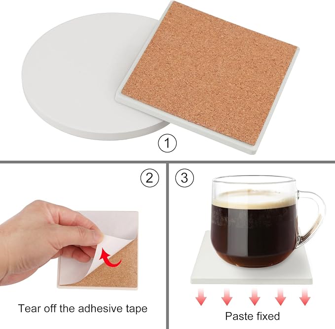GNIEMCKIN 50 Pieces 4 Inch Round and Square Blank Ceramic Coasters, Unglazed - Image 3