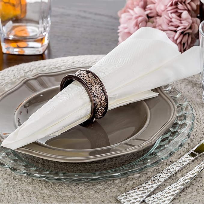 Creative Scents Dublin Brown Napkin Rings Set of 6 - Elegant Dining Table Decor Napkin Holder Rings - Rustic Table Setting Decorations for Thanksgiving, Fall, Holiday Dinner - Table Decor