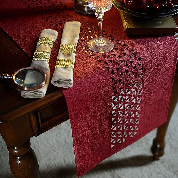ARTABLE Burgundy Rectangle Fabric Table Runner Finished Edge 16 x 120 Inch | - Image 3