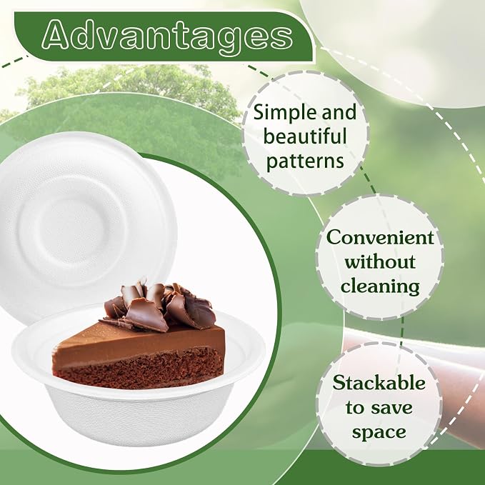 Zddaoole 200 Pack 12 OZ Compostable Disposable White Paper Bowls, Natural - Image 4