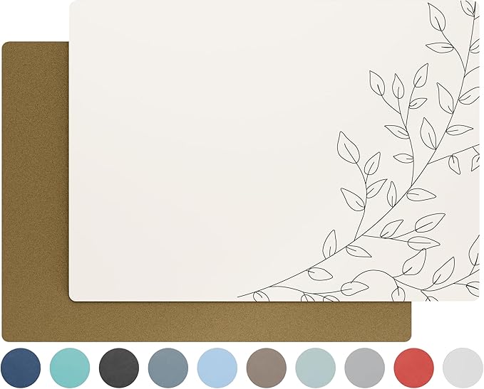 Royalty Art Creamy White Boho Placemats, 4 Pc. Set, Non-Slip Cork Backed, Wipeable Heat Resistant Surface for Kitchen and Dining Table Protection, Cute Floral Pattern for Farmhouse or Rustic Decor