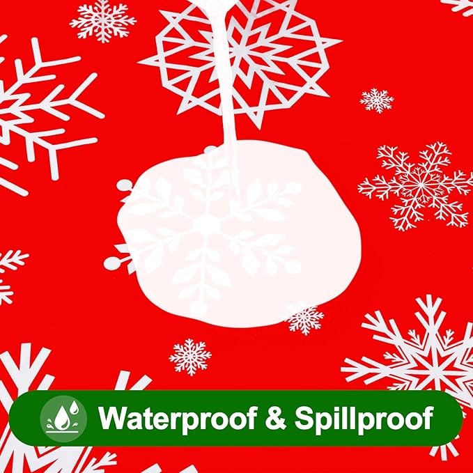 Smiry Christmas Rectangle Table Cloth, Waterproof Vinyl Tablecloth with Flannel Backing, Wipeable Snowflake Plastic Tablecloths for Christmas Table Decorations, (60"x120", Christmas Red)