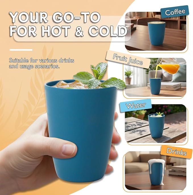 Wrova Wheat Straw Cups 6 PCS Good Alternative to Plastic Reusable Cups 12 oz - Image 4