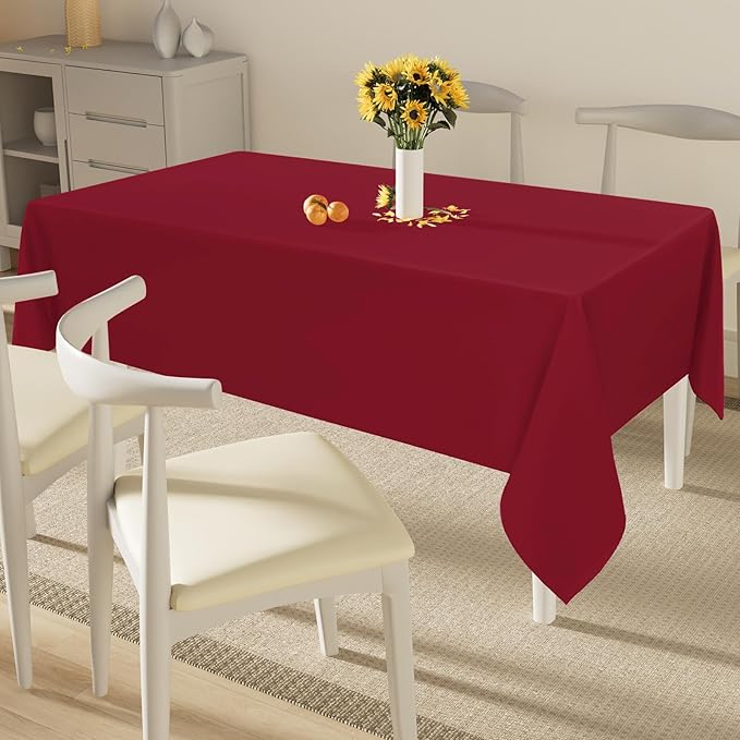 Smiry Rectangle Table Cloth, Waterproof Anti-Scratch Polyester Tablecloth, Decorative Washable Fabric Table Cover for Dining, Buffet, Parties and Outdoor, 60x102, Wine Red